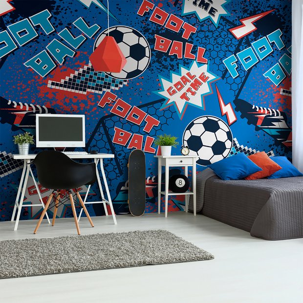 Origin Murals football wall mural with blue graphic pixel design, imported from the UK