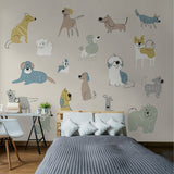 Origin Murals Happy Dogs Warm Grey wall mural roll - British product
