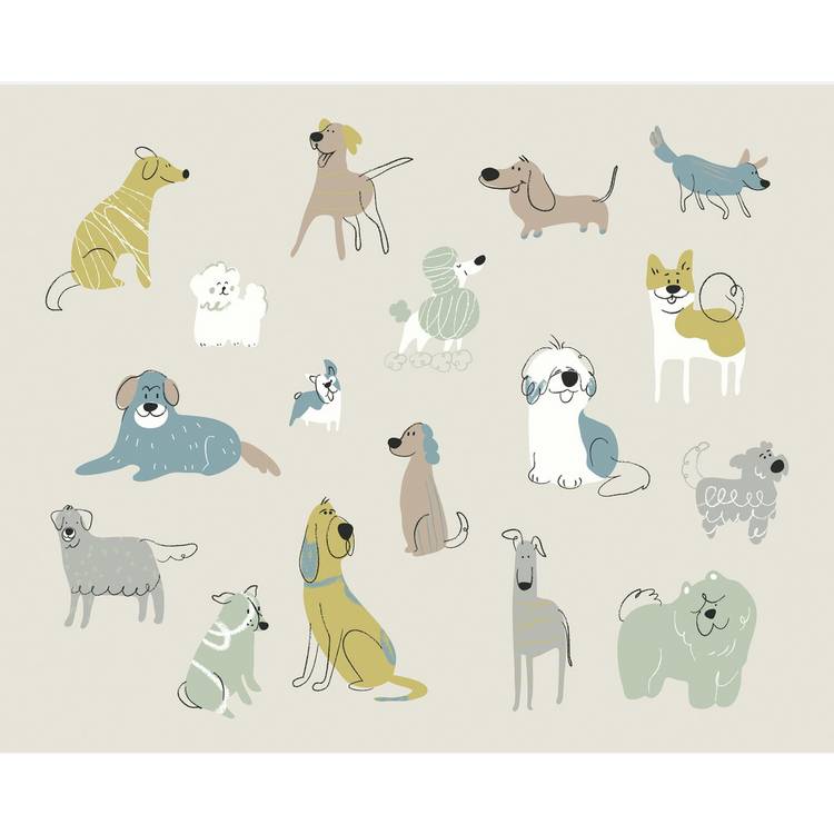 Origin Murals Happy Dogs Warm Grey wall mural roll - British product