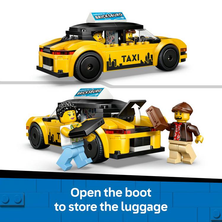LEGO City Yellow Taxi building set with minifigures, imported from the UK