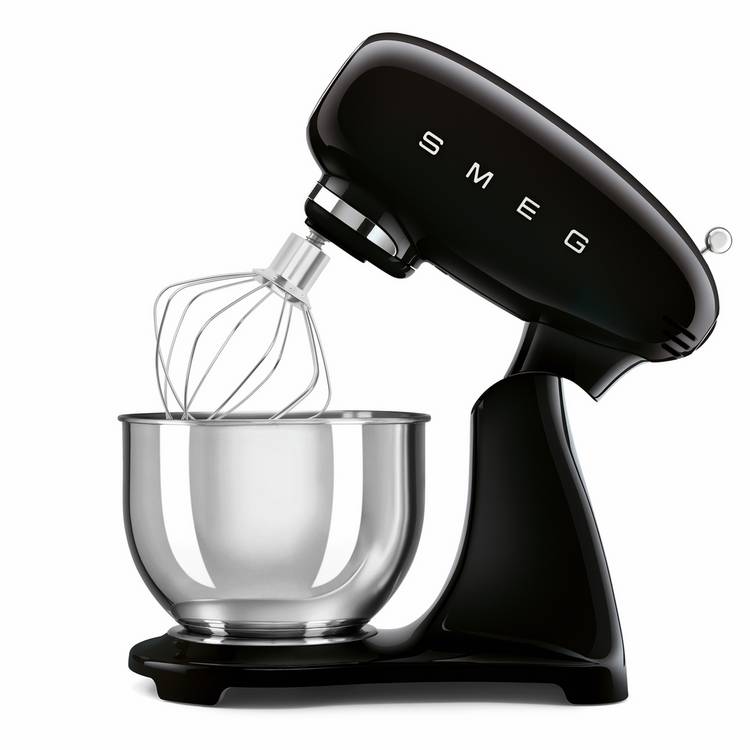 Smeg SMF05BLUK black stand mixer with 4.8 litre bowl, imported from the UK