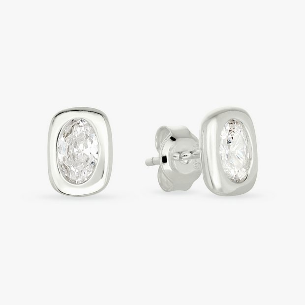 Revere sterling silver cubic zirconia stud earrings, imported from the UK