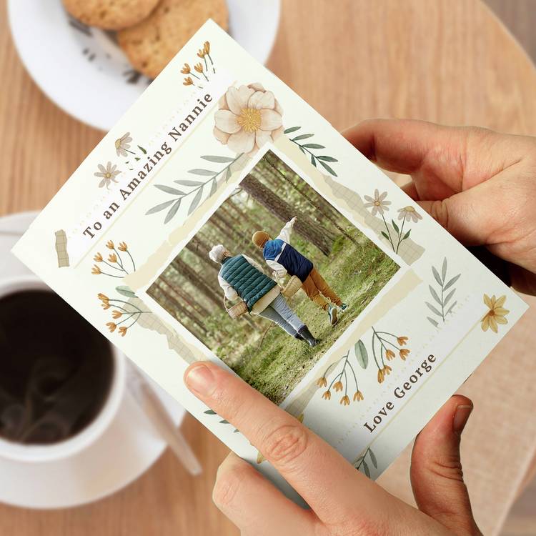 Personalised wild flowers photo upload card with envelope, imported from the UK