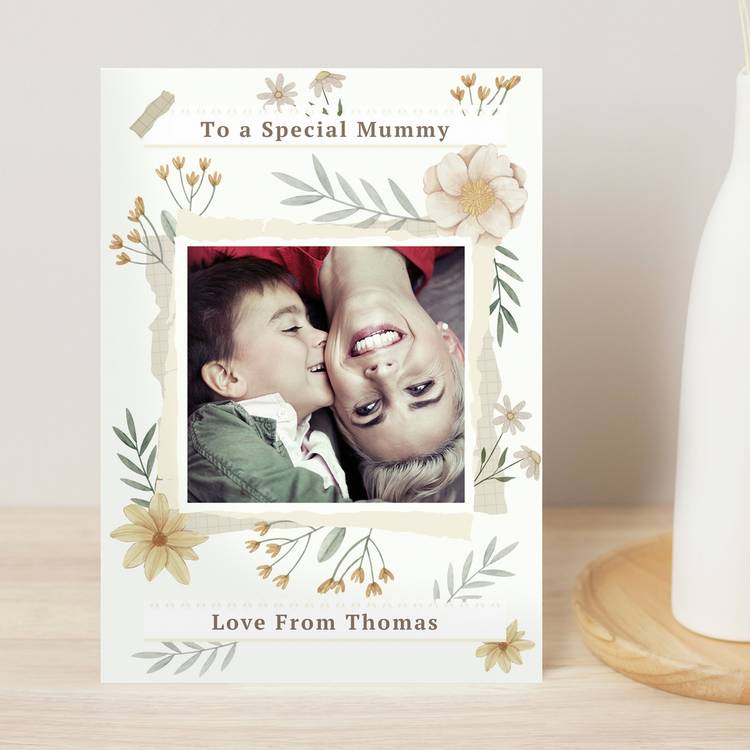 Personalised wild flowers photo upload card with envelope, imported from the UK