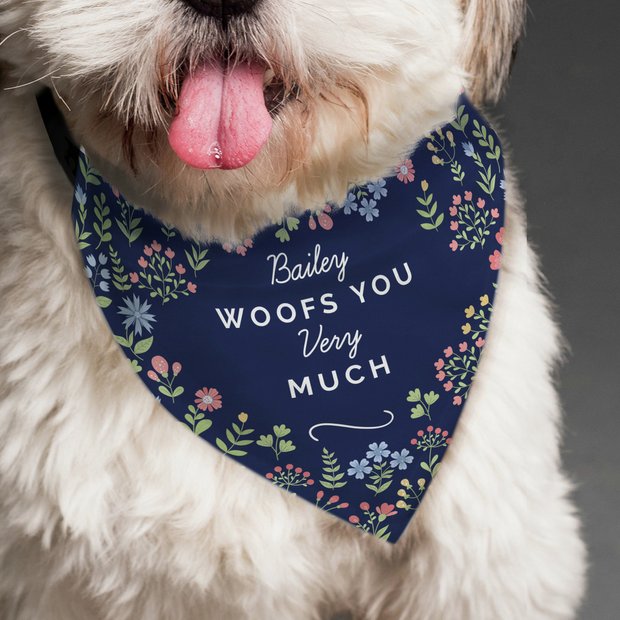 Personalised floral bandana for small to medium dogs, imported from the UK