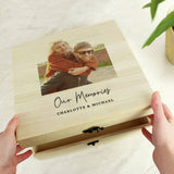 Personalised wooden memory box with photo and text (British brand)