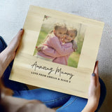 Personalised wooden memory box with photo and text (British brand)