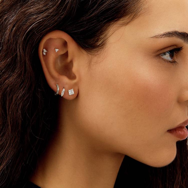 Revere sterling silver twist huggie earrings, British brand