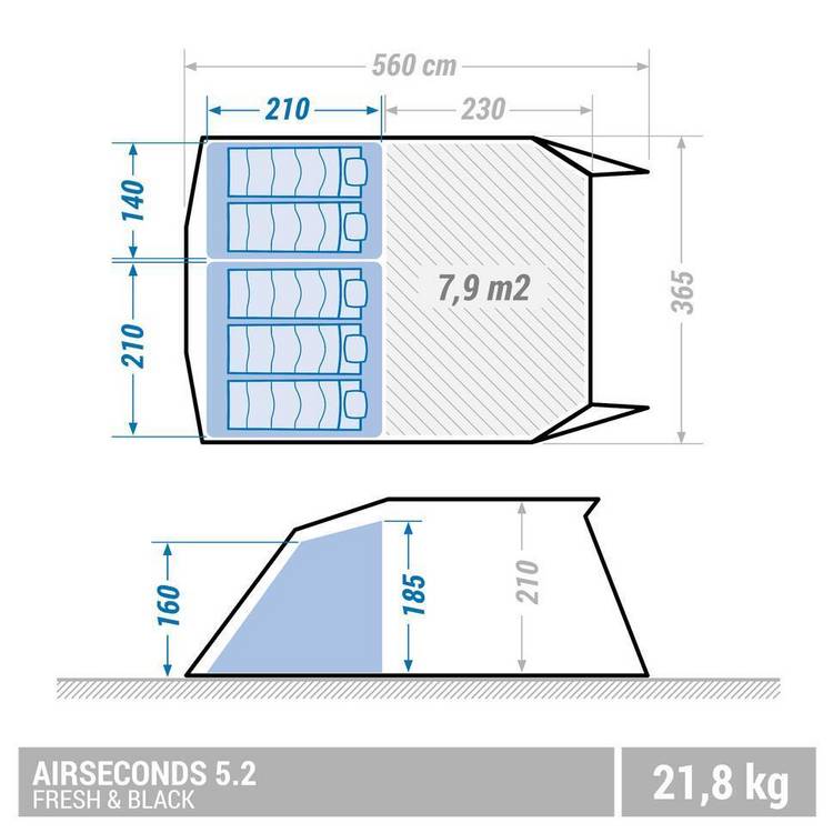 Decathlon inflatable 5-person tunnel tent - British product