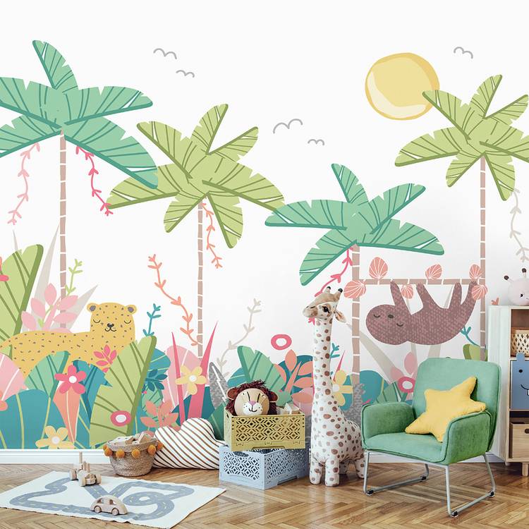 Origin Murals jungle animals pale green wall mural (British brand)
