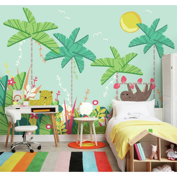 Origin Murals Jungle Animals Teal wall mural roll (British brand)