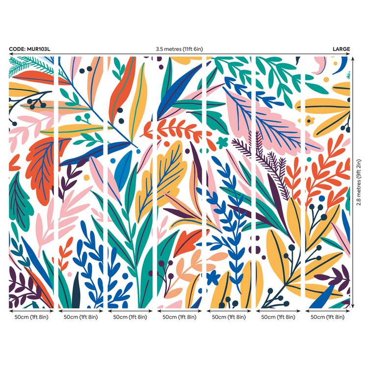 Origin Murals patterned leaves multicolour wall mural roll, imported from the UK
