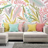 Origin Murals patterned leaves wall mural olive blush, UK version
