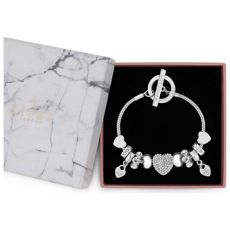 Lipsy crystal heart charm bracelet (British brand)