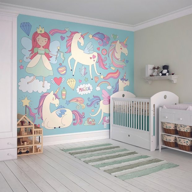 Origin Murals Princess Unicorn Blue wall mural, UK version