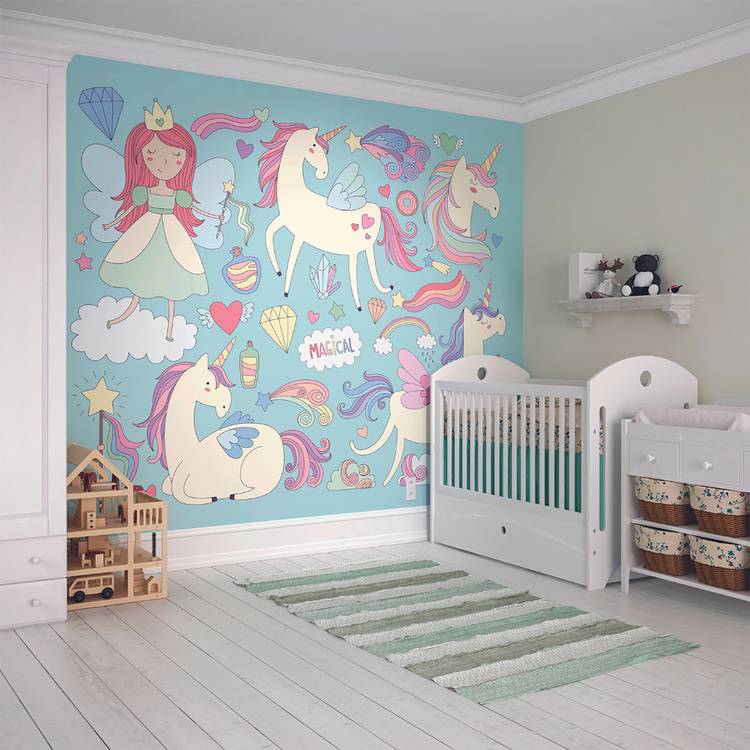 Origin Murals Princess Unicorn Blue wall mural, UK version