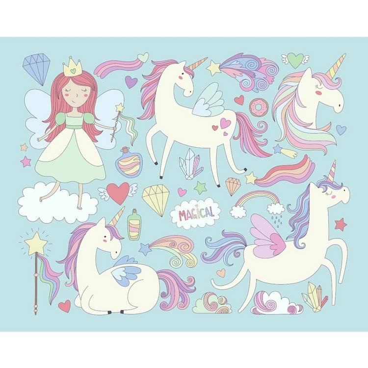 Origin Murals Princess Unicorn Blue wall mural, UK version