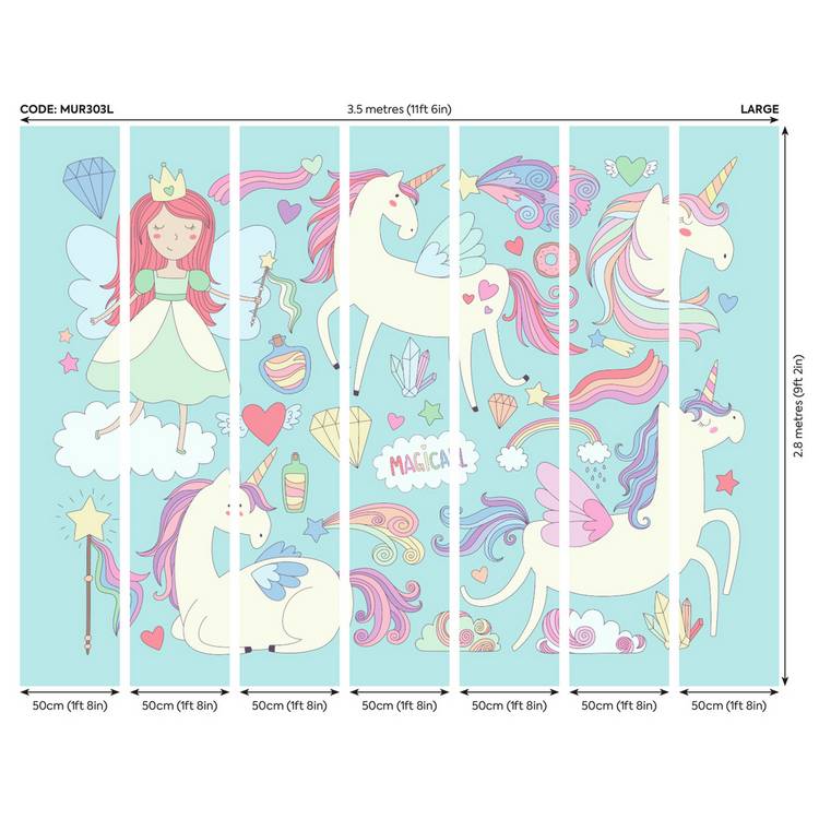 Origin Murals Princess Unicorn Blue wall mural, UK version