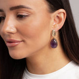 Freedom purple stone gold tone drop earrings - British product