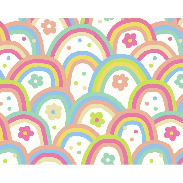Origin Murals rainbow wobble coral pink wall mural - British product