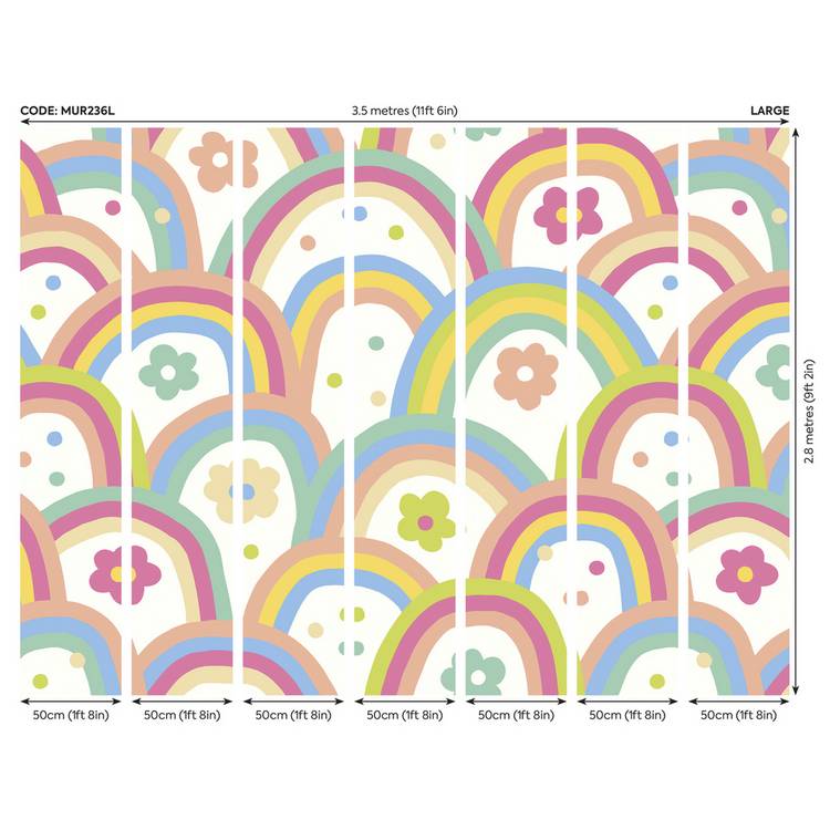 Origin Murals rainbow wobble coral pink wall mural - British product