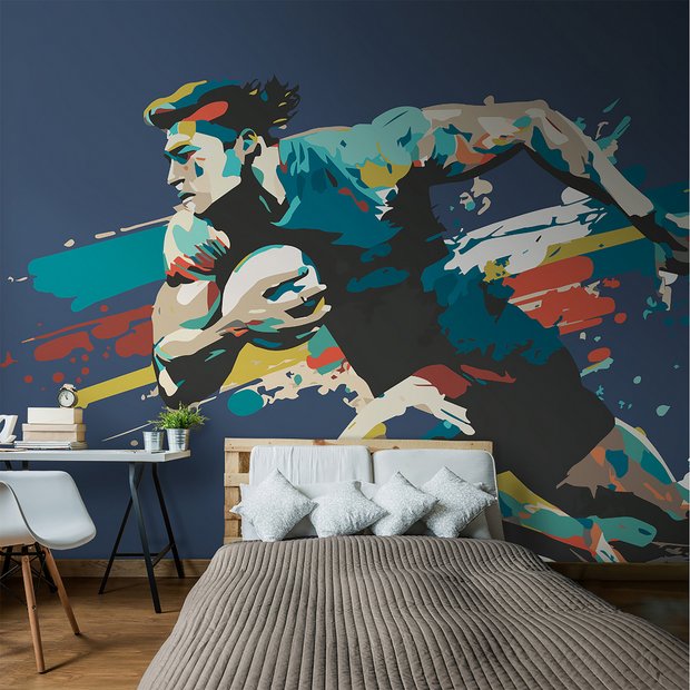 Origin Murals rugby player wall mural in blue - British product