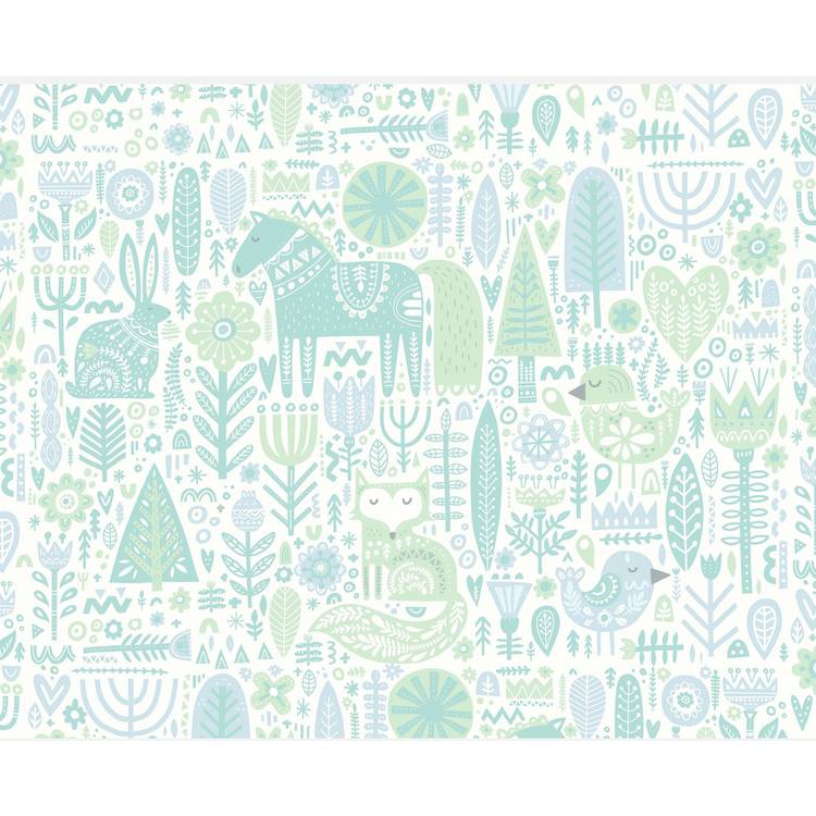 Origin Murals Scandi Forest Animal wall mural, teal blue - UK version