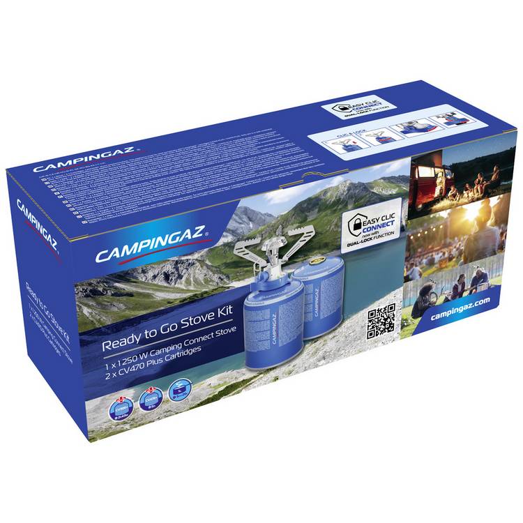 Campingaz Connect CV gas stove set with two CV470 cartridges, imported from the UK