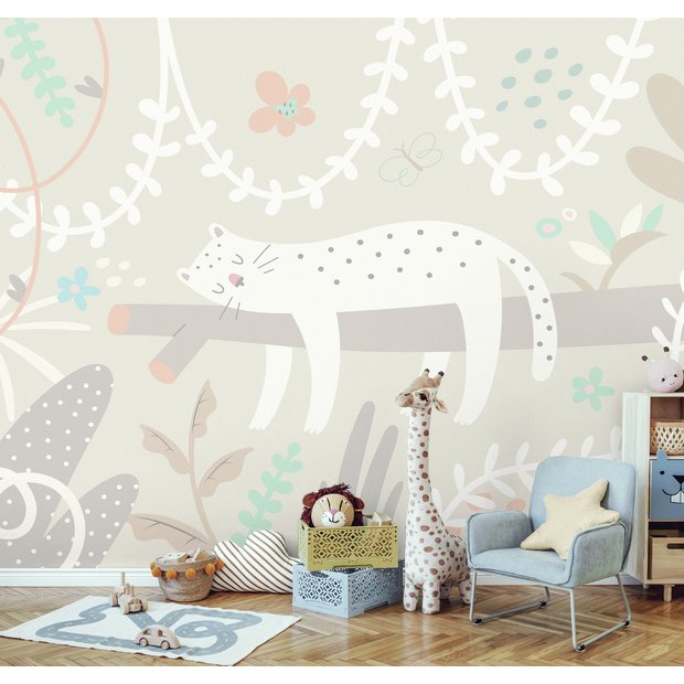 Origin Murals sleeping jungle leopard grey wall mural 50cm x 19.6m (British brand)