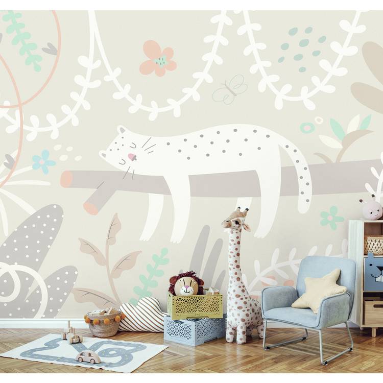 Origin Murals sleeping jungle leopard grey wall mural 50cm x 19.6m (British brand)
