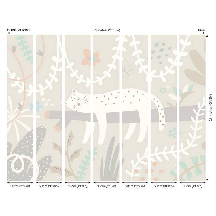 Origin Murals sleeping jungle leopard grey wall mural 50cm x 19.6m (British brand)