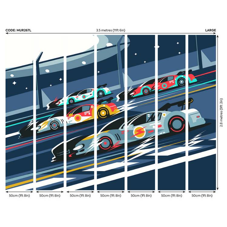 Origin Murals sports cars navy blue wall mural (British brand)