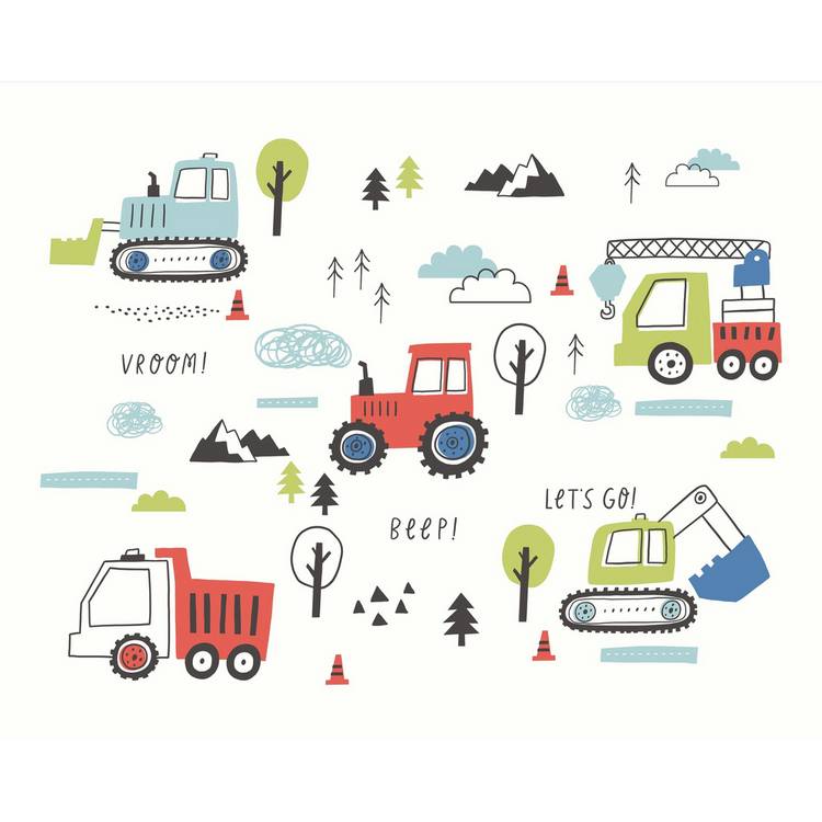 Origin Murals tractor diggers red wall mural, UK version