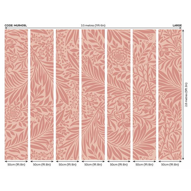 Origin Murals trailing ferns warm coral wall mural - British product