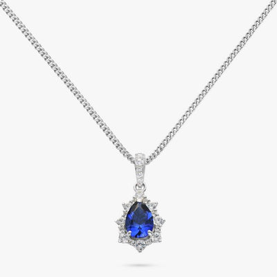 Argos Revere Sterling Silver Created Sapphire and Cubic Zirconia Pendant Necklace 45.72cm- Buy online at McGrocer