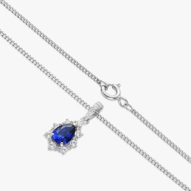 Revere sterling silver sapphire pendant necklace with 18 inch chain, imported from the UK