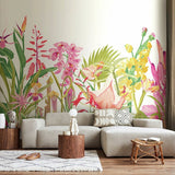 Origin Murals tropical foliage rose pink wall mural, imported from the UK