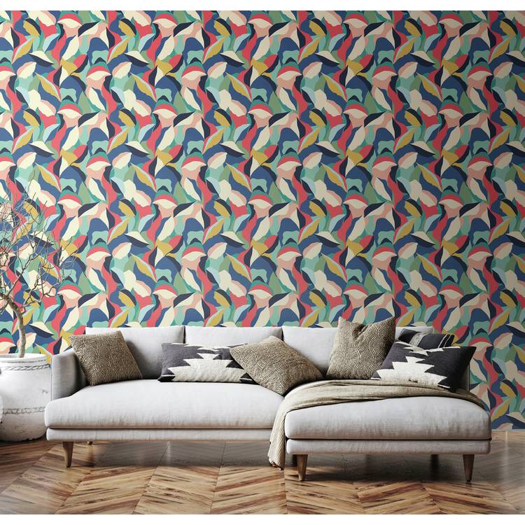 Hoopla Walls navy twist wallpaper with leaf patchwork - British product