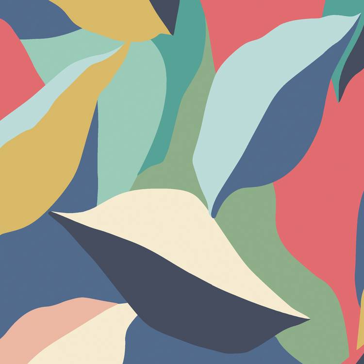 Hoopla Walls navy twist wallpaper with leaf patchwork - British product