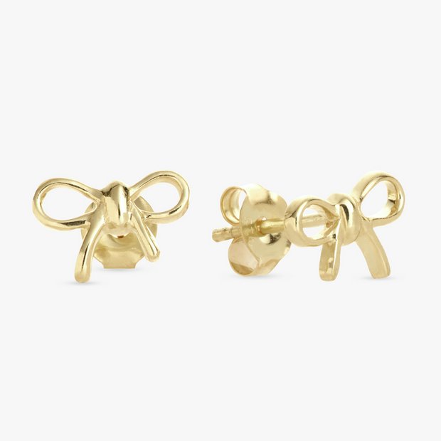 Revere kids gold plated sterling silver bow earrings, UK version