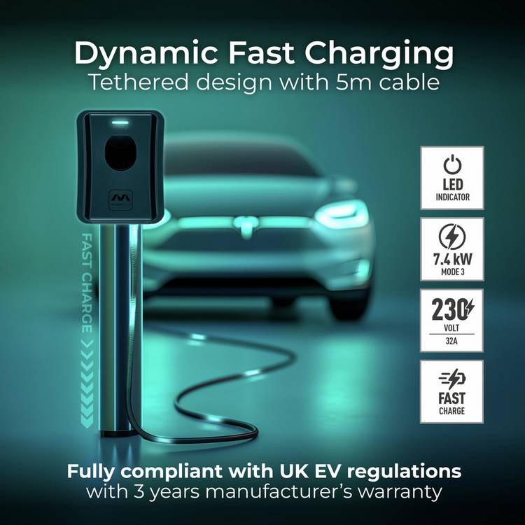 Masterplug EV charger Type 2 7.4kW 5m - British product