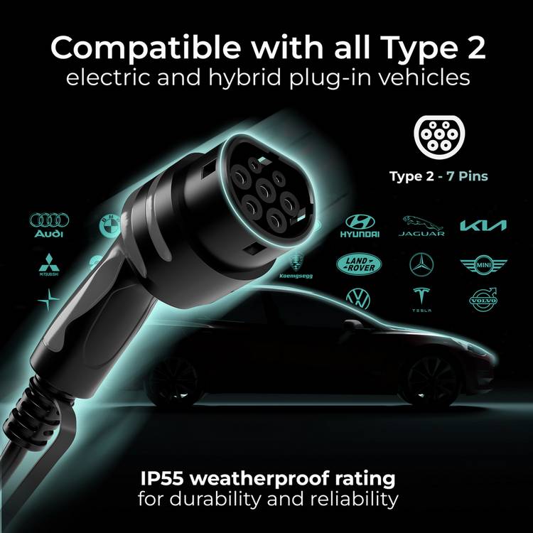 Masterplug EV charger Type 2 7.4kW 5m - British product