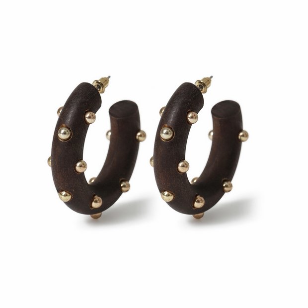 Freedom studded hoop earrings brown 30mm, UK version