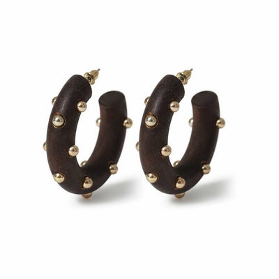 Argos Freedom Studded Wooden Brown Hoop Earrings- Buy online at McGrocer