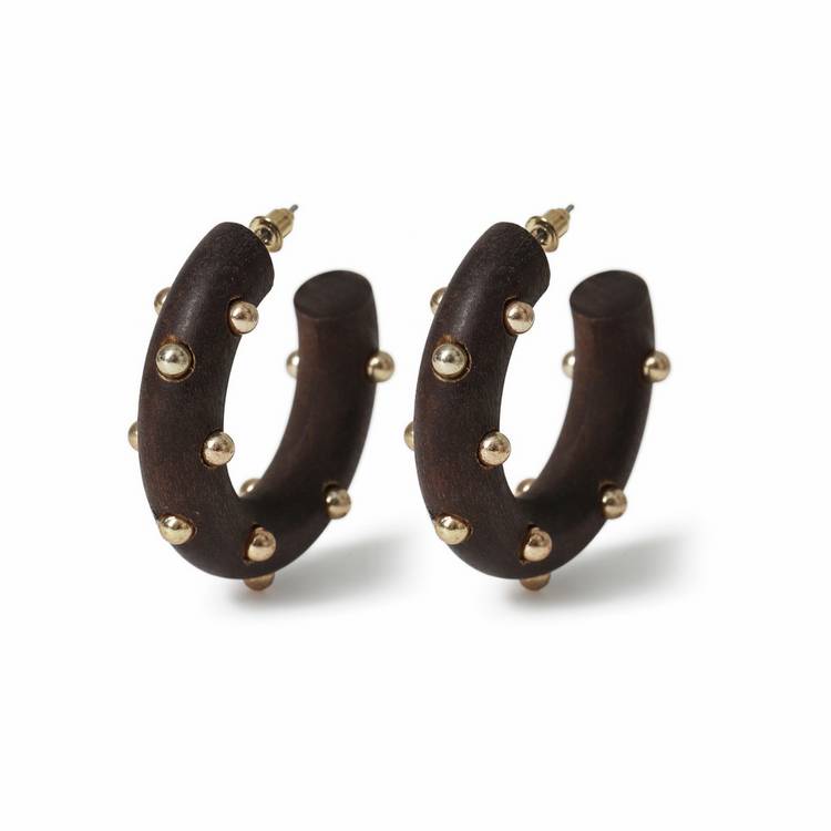 Freedom studded hoop earrings brown 30mm, UK version