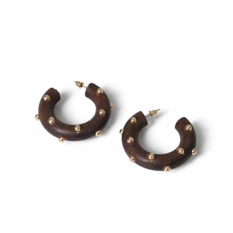 Freedom studded hoop earrings brown 30mm, UK version