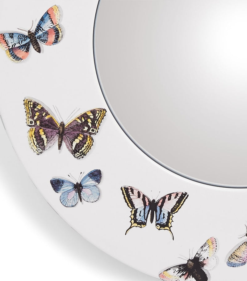 Fornasetti convex wall mirror with butterfly border, 50cm diameter - British product