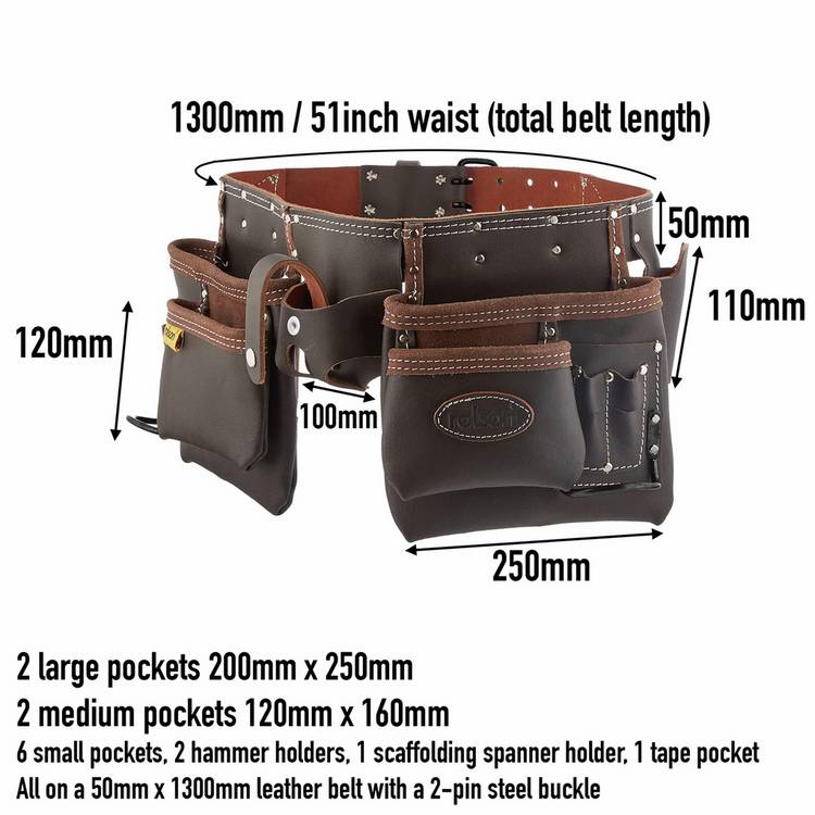Rolson oil-tanned double tool belt with pockets (British brand)