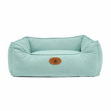 Banbury & Co seafoam corduroy box bed for small dogs, imported from the UK