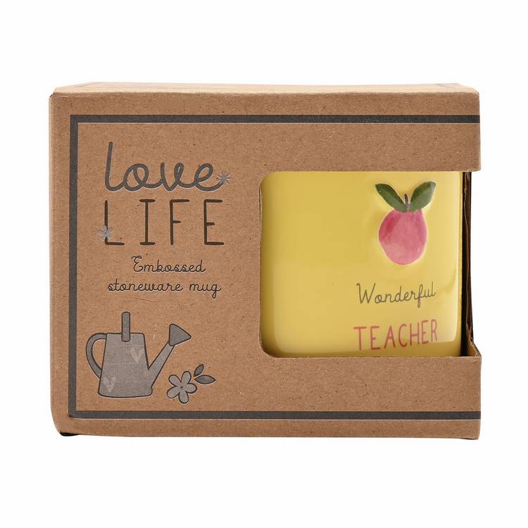 Widdop Love Life yellow ceramic mug with teacher design - British product